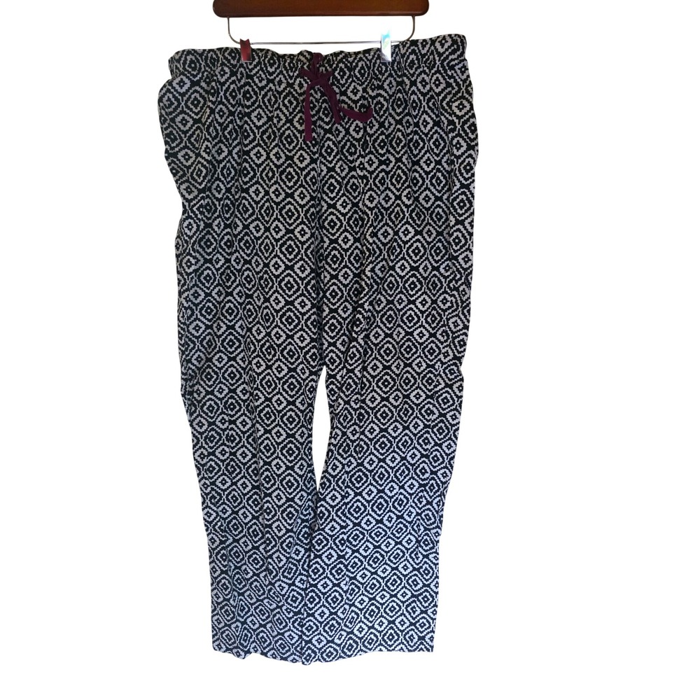 Old Navy Womens XXL Tall Pajama Pants Black‎ White Geometric Diamond Cotton